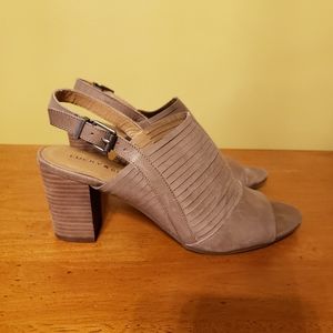 Lucky Brand taupe peep toe sling back ankle boots Size 9.5